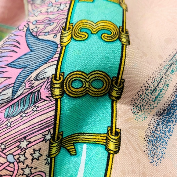 VINTAGE ROSE HERMES SILK SCARF FEUX D’ ARTIFICE M. - Picture 6 of 6